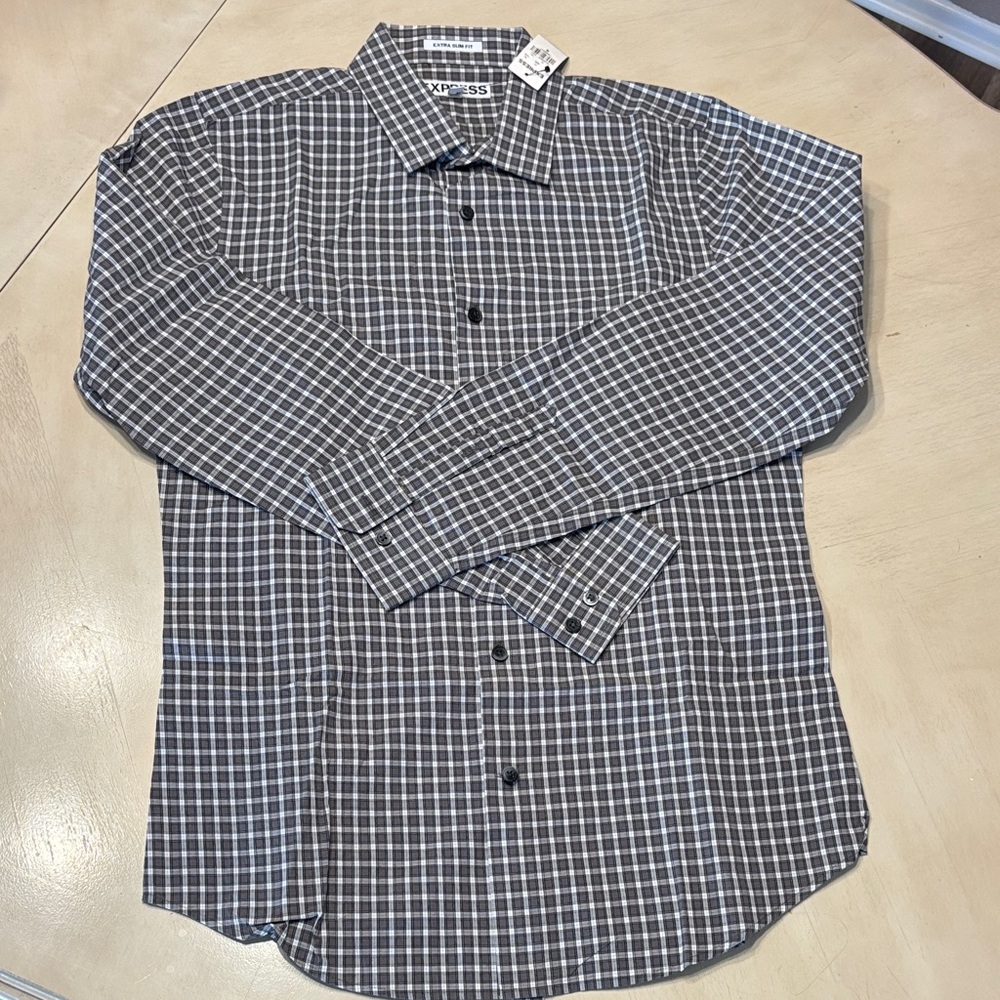 Express Men's Black and White Checkered Shirt